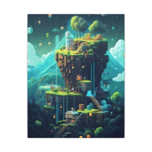 Floating Pixel Island Canvas Print