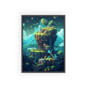 Floating Pixel Island Framed Poster