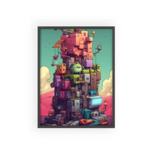 Stacked Block Tower with Cats Framed Poster