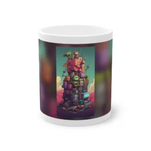 Stacked Block Tower with Cats Mug