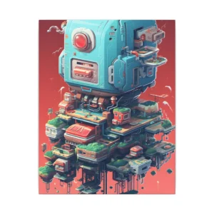 Robot Head Floating City Canvas Print
