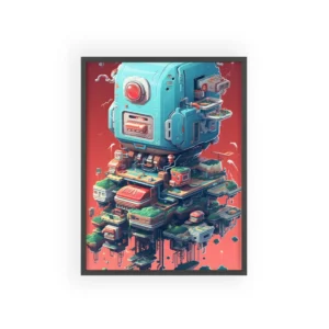 Robot Head Floating City Framed Poster
