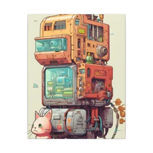 Robot with Pink Cat Canvas Print