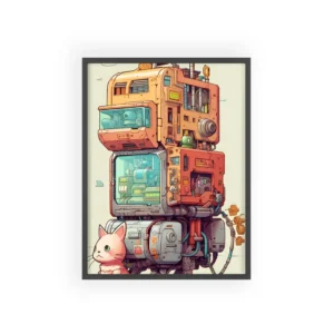 Robot with Pink Cat Framed Poster