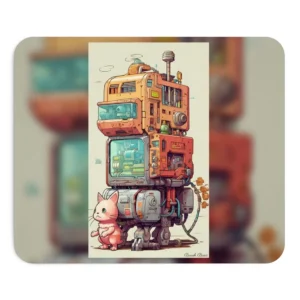 Robot with Pink Cat Mouse Pad