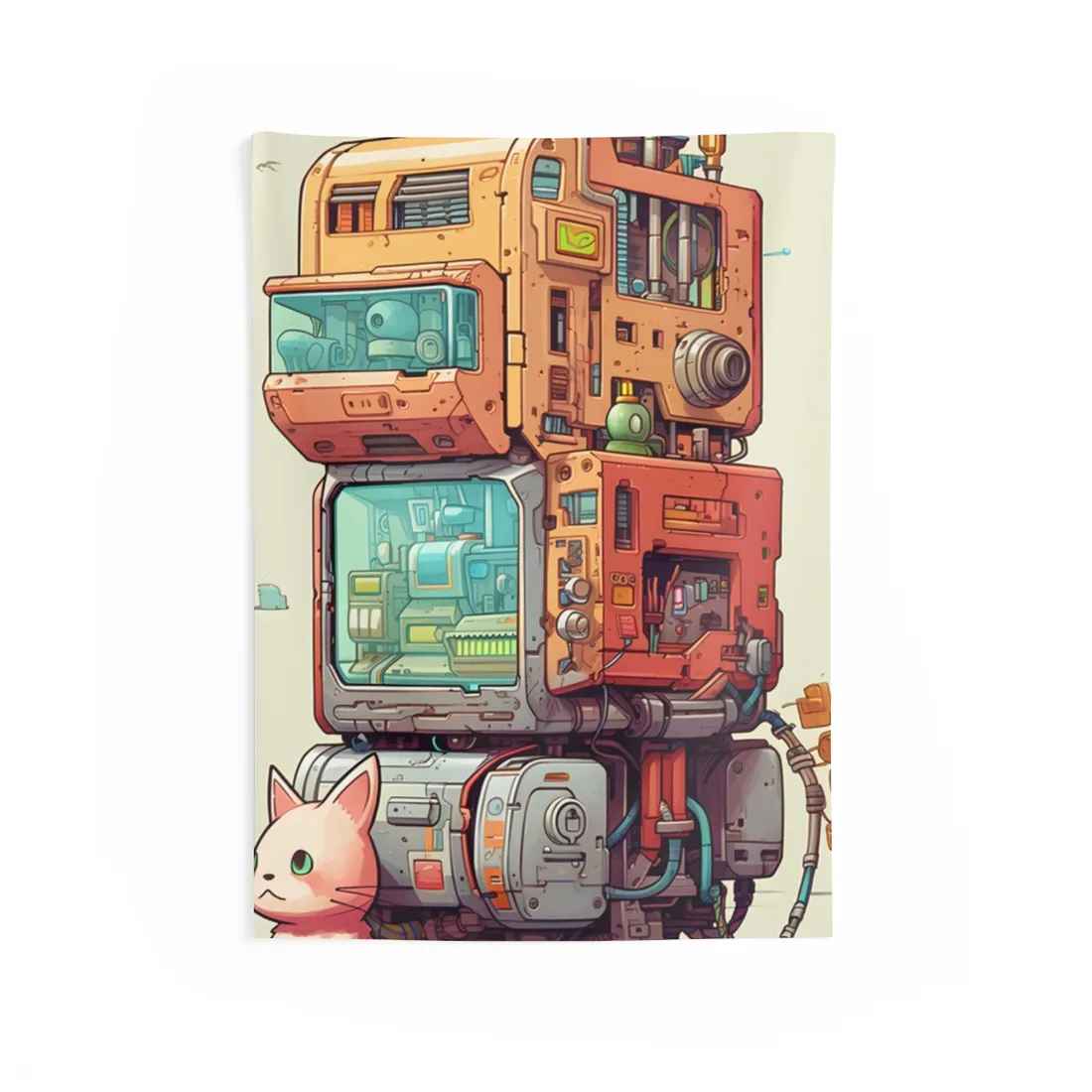 Pixel Perfect Cyber-Pet: Whimsical Gamified Art - Wall Tapestry