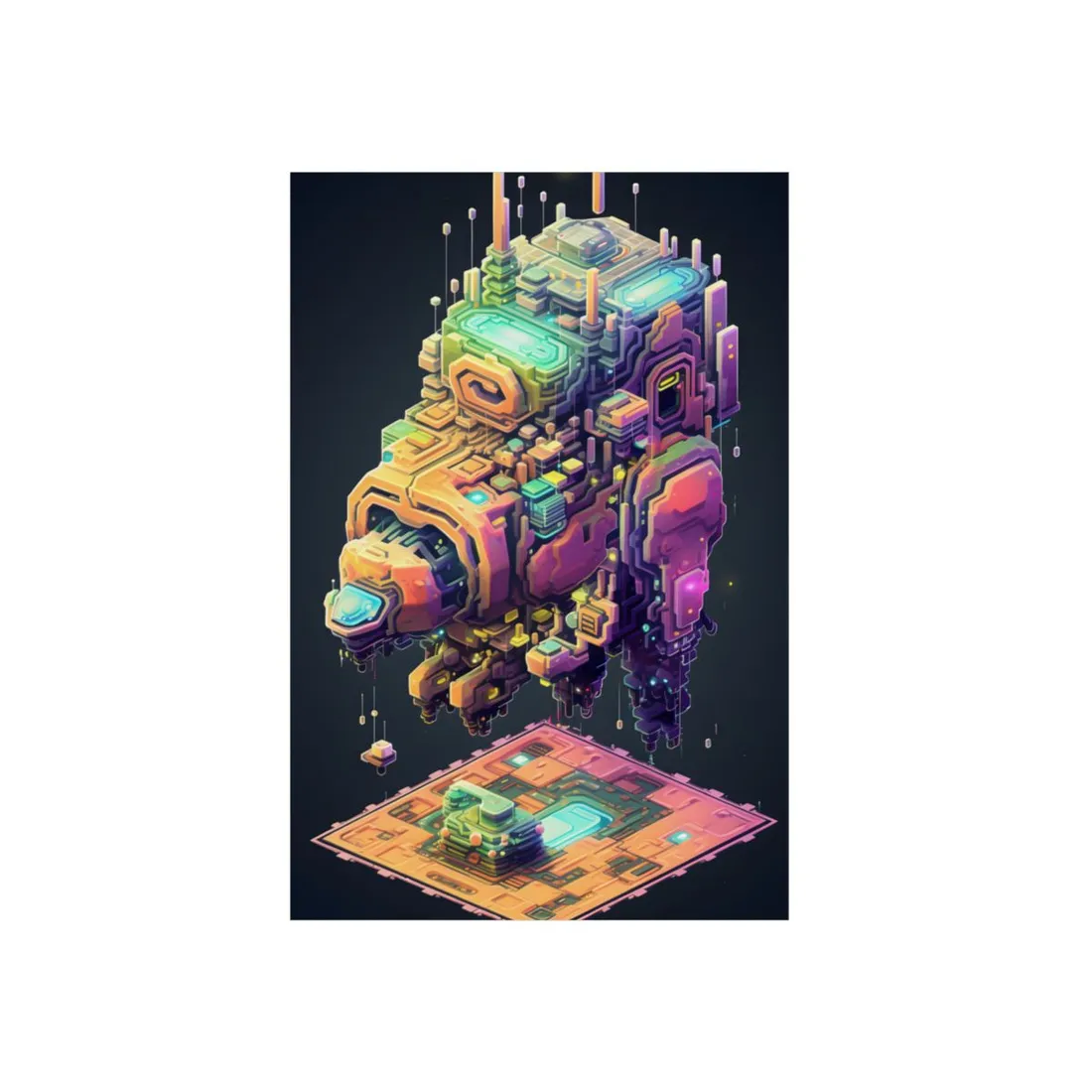 Pixel Punk Pets: Digital Artwork of Cyber-Pets in Pixelated World - Metal Poster