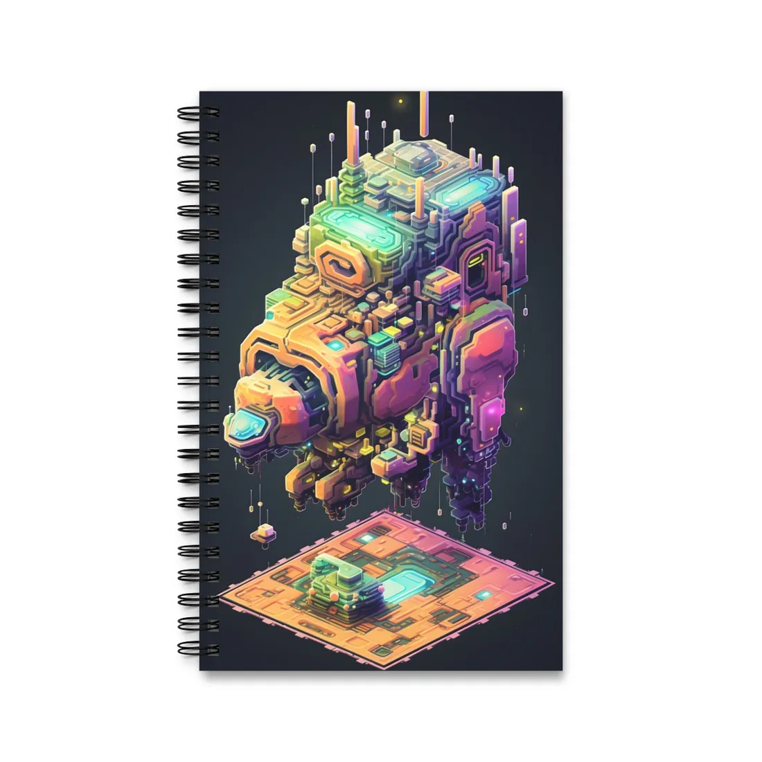 Pixel Punk Pets: Digital Artwork of Cyber-Pets in Pixelated World - Spiral Notebook