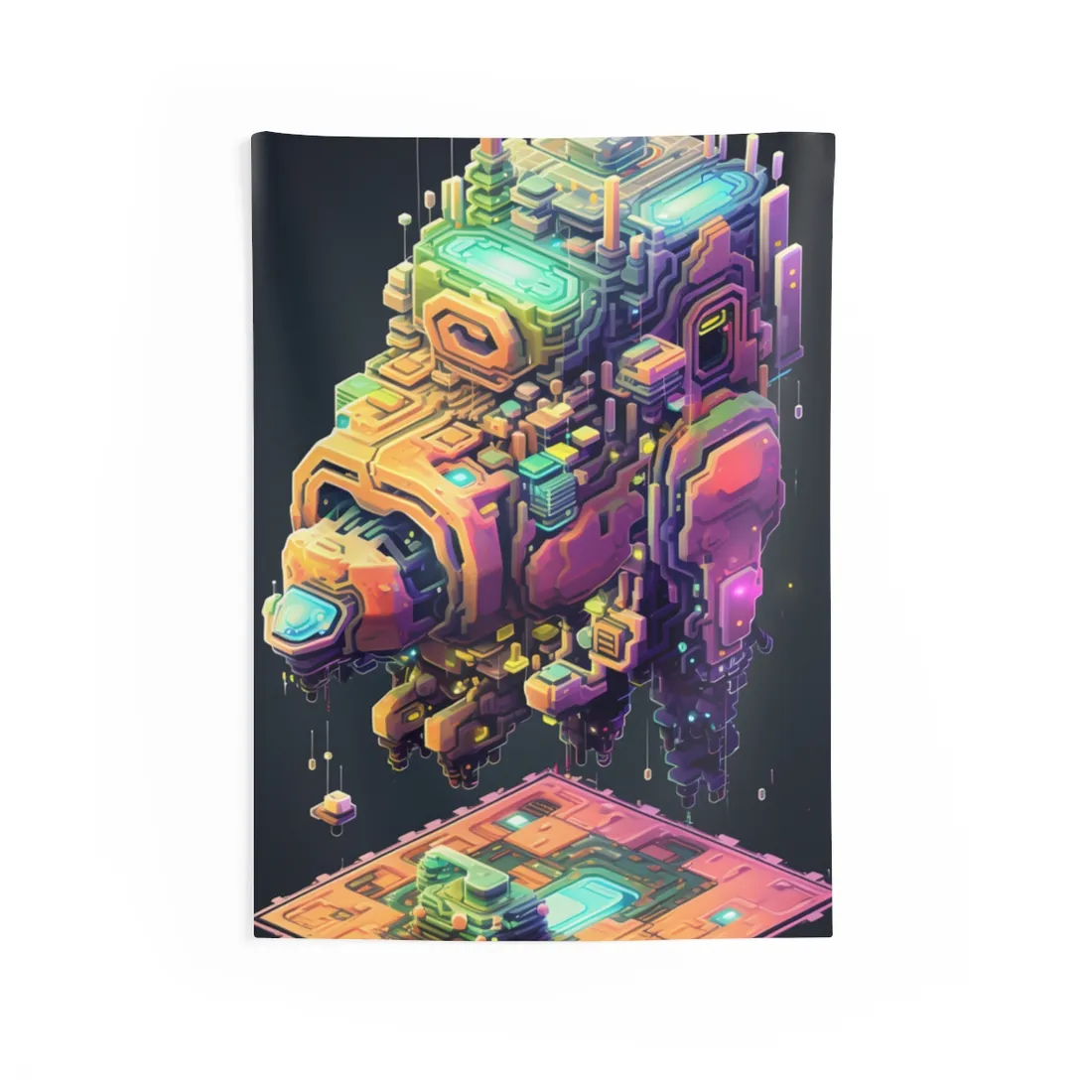 Pixel Punk Pets: Digital Artwork of Cyber-Pets in Pixelated World - Wall Tapestry