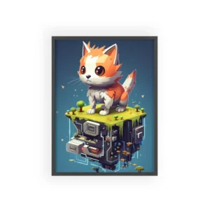Kitten on Floating Cube Framed Poster