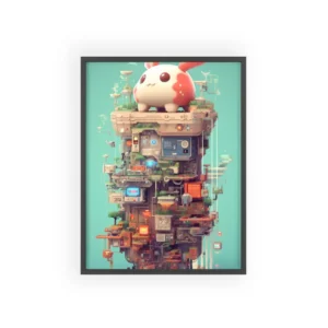 Bunny Creature on Machine Tower Framed Poster