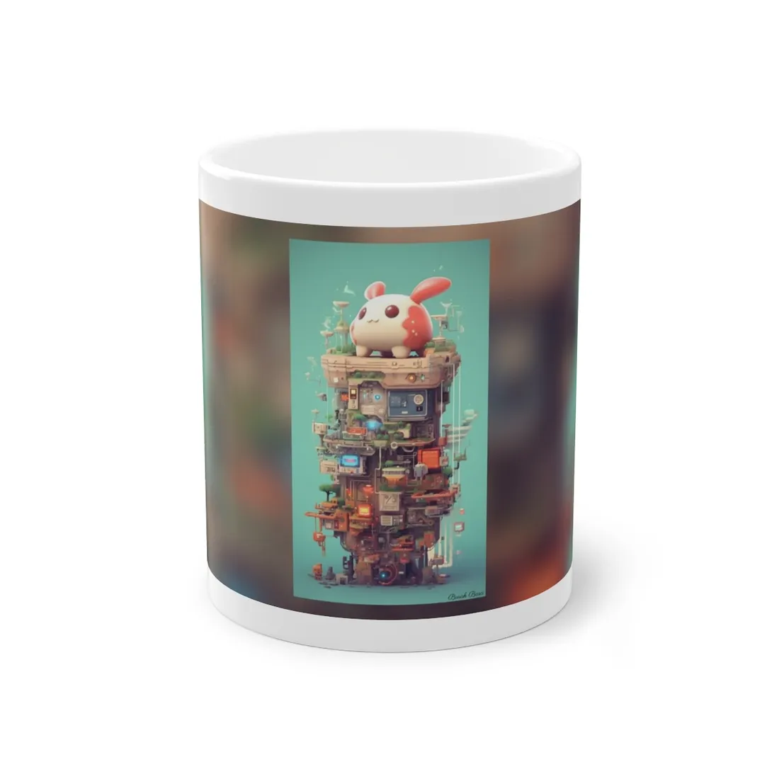 Pixelated Cyber-Pet Adventures: Whimsical Cat in Front of Computer - Mug