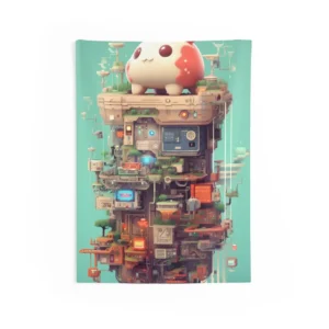Bunny Creature on Machine Tower Wall Tapestry