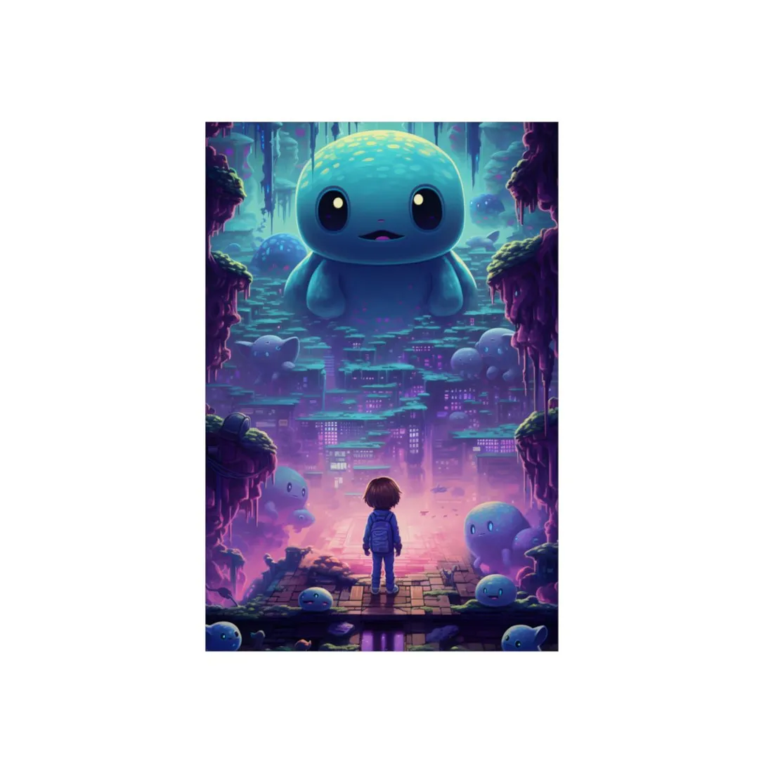 Pixelated Cyber-Pet: Digital Art in Colorful Pixels - Metal Poster