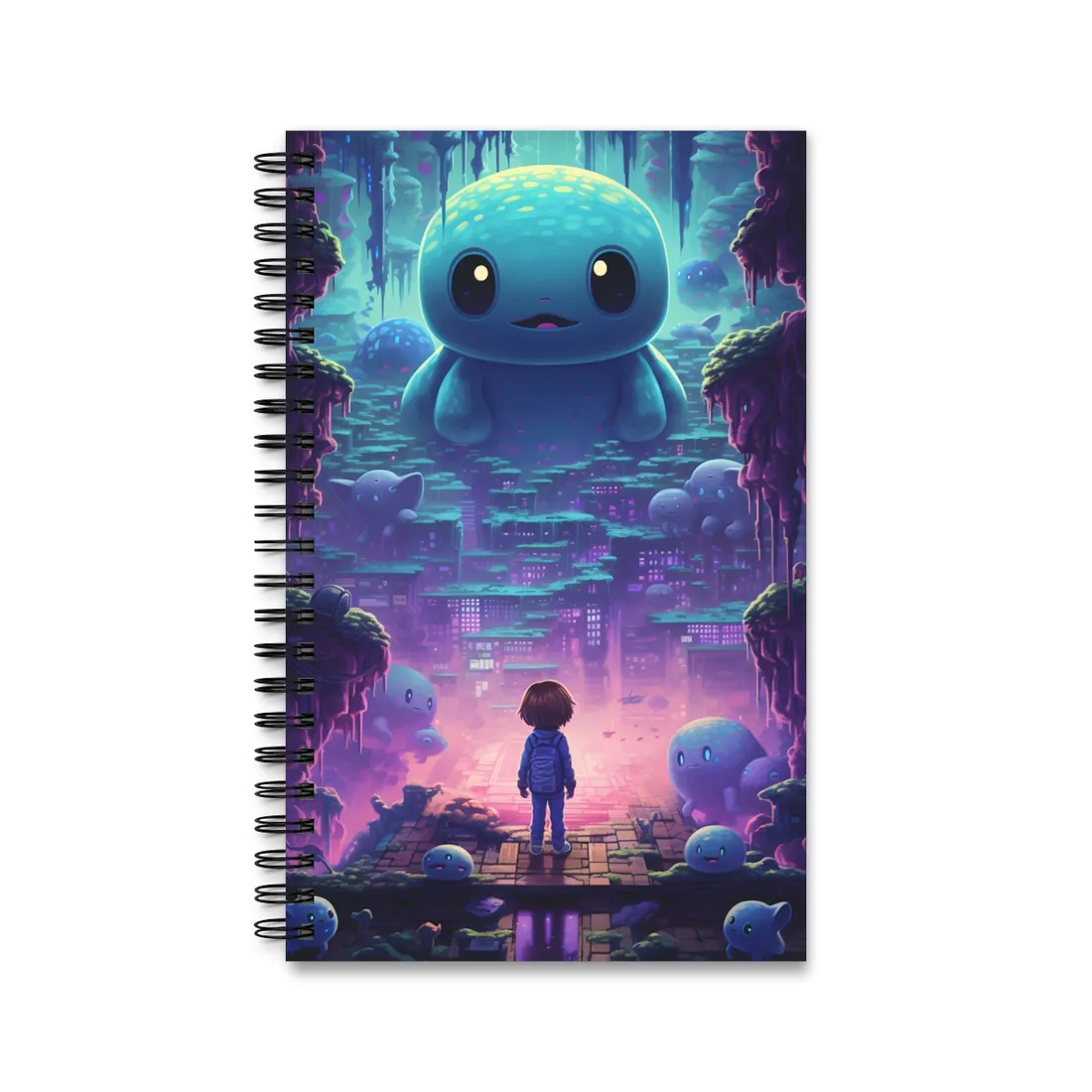 Pixelated Cyber-Pet: Digital Art in Colorful Pixels - Spiral Notebook