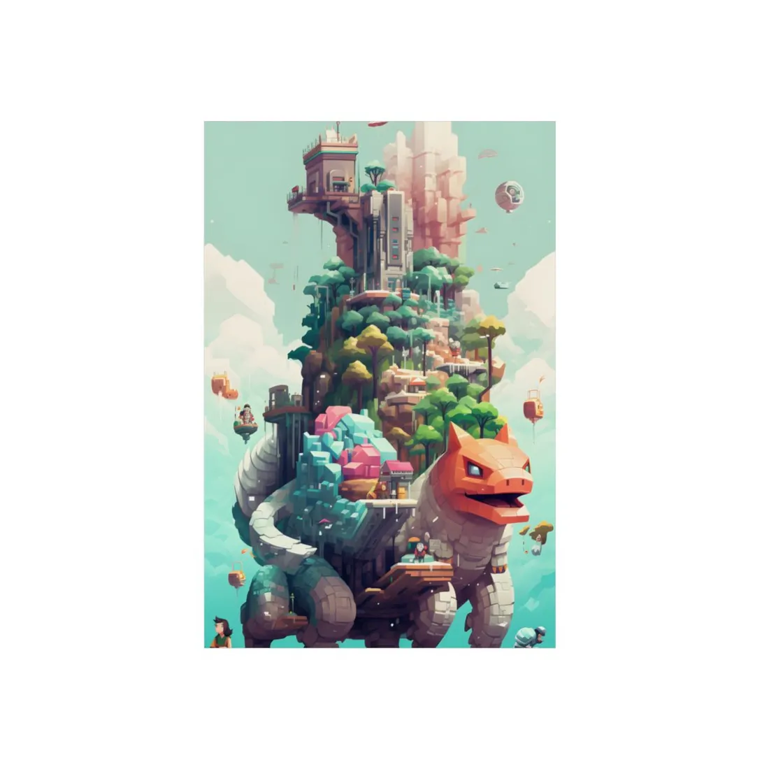 Pixelated Cyber-Pets: Digital Artwork of Illuminated Creatures - Metal Poster