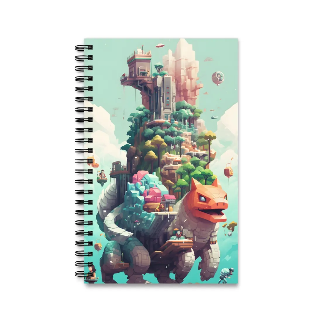 Pixelated Cyber-Pets: Digital Artwork of Illuminated Creatures - Spiral Notebook