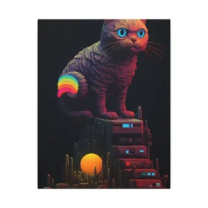 Pixel Cat Skyline Canvas Print