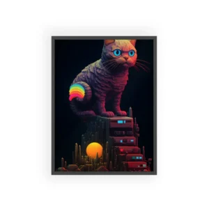 Pixel Cat Skyline Framed Poster