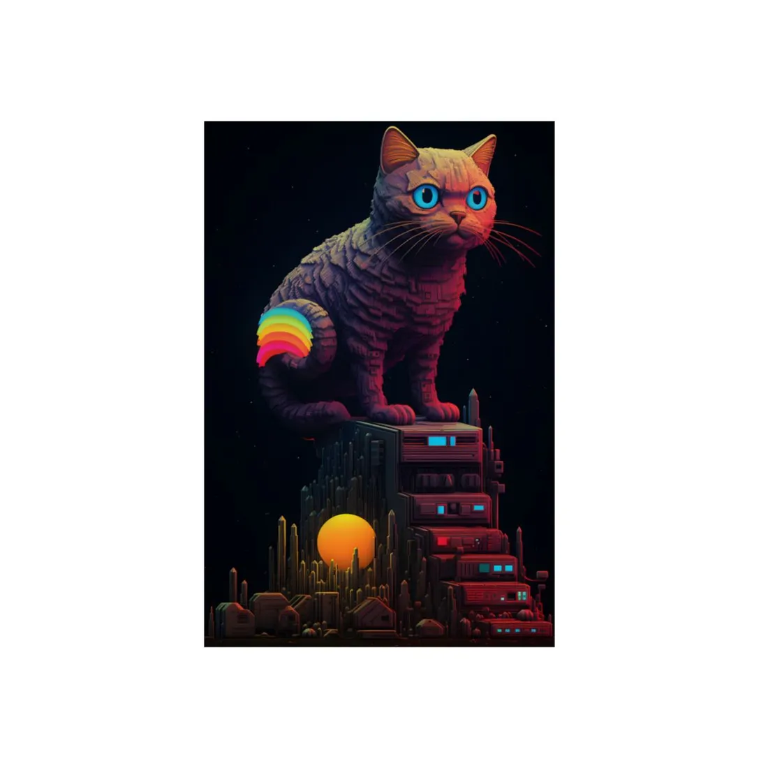 Pixelated Cyber Pets: Futuristic Digital Art - Metal Poster