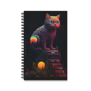 Pixel Cat Skyline Spiral Notebook