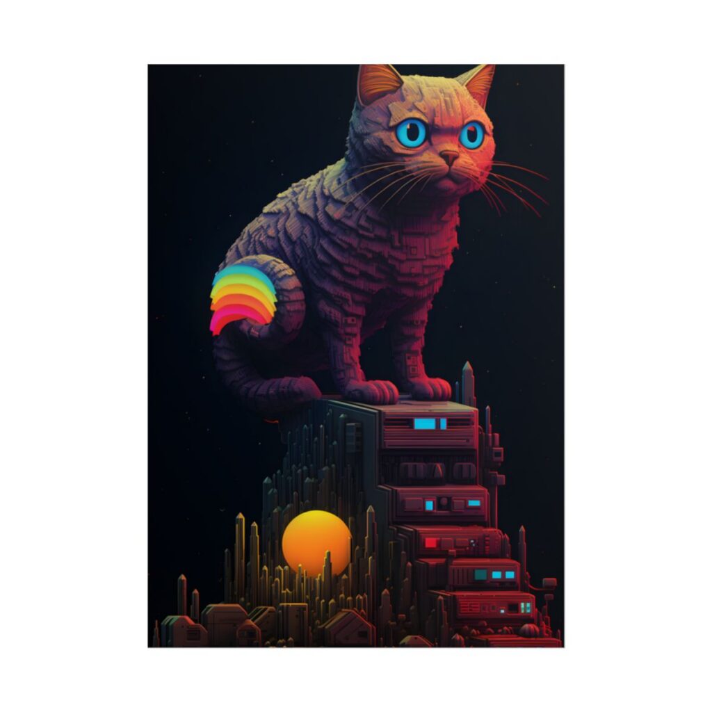 Pixelated Cyber Pets: Futuristic Digital Art - Poster