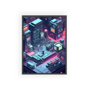 Isometric Neon Machine Complex Framed Poster