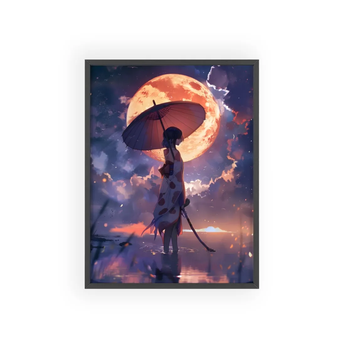 Playful Anime Girl: Outdoor Adventure with Umbrella and Friend - Framed Poster