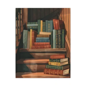 Stacked Books on Stairs Canvas Print