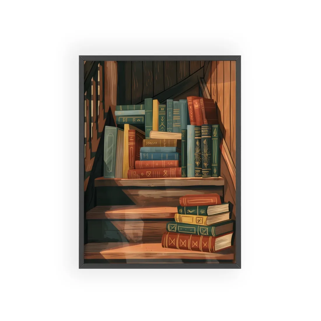 Polished Pages: A Digital Artwork Collection of Custom Book Stack Illustrations - Framed Poster