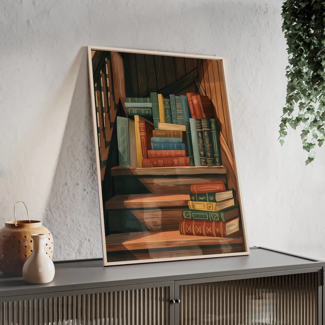 Polished Pages: A Digital Artwork Collection of Custom Book Stack Illustrations - Framed Poster