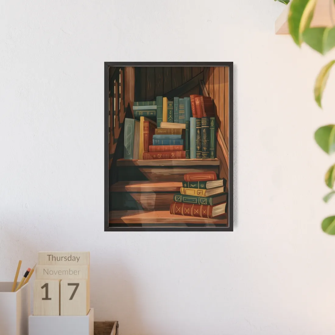 Polished Pages: A Digital Artwork Collection of Custom Book Stack Illustrations - Framed Poster