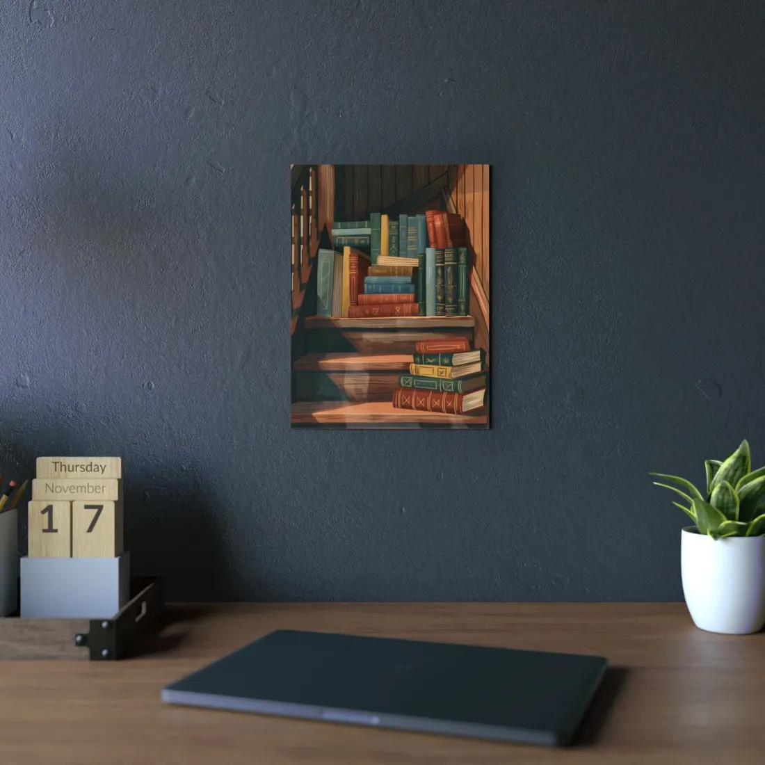 Polished Pages: A Digital Artwork Collection of Custom Book Stack Illustrations - Metal Poster