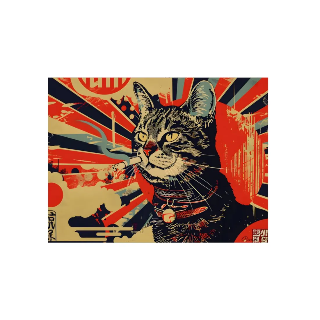 Pop Art Gangster Cat: Bold Red and Black Poster - Metal Poster