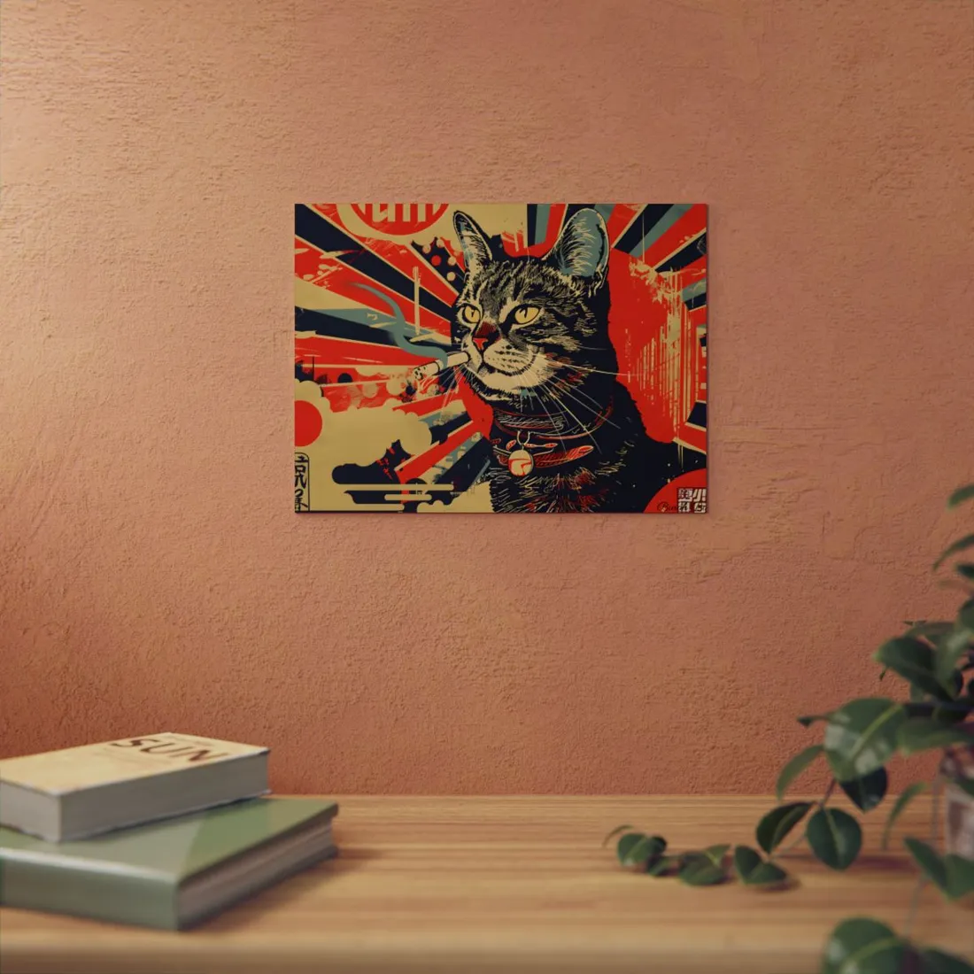 Pop Art Gangster Cat: Bold Red and Black Poster - Metal Poster
