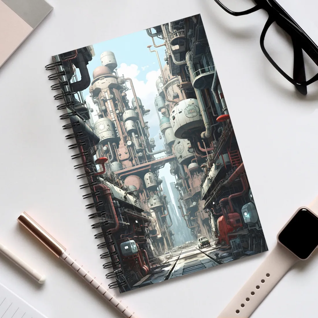 Post-Apocalyptic Metropolis: Forgotten Industrial Hub - Spiral Notebook