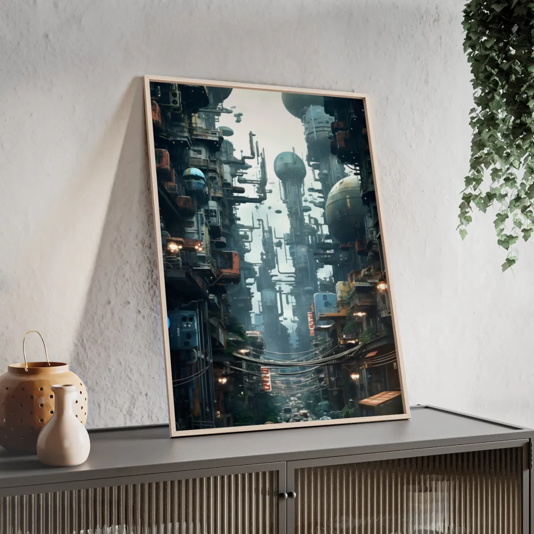 Post-Apocalyptic Ruin: Steampunk Cityscape Art - Framed Poster