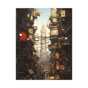 Dystopian City Alley with Wires Canvas Print