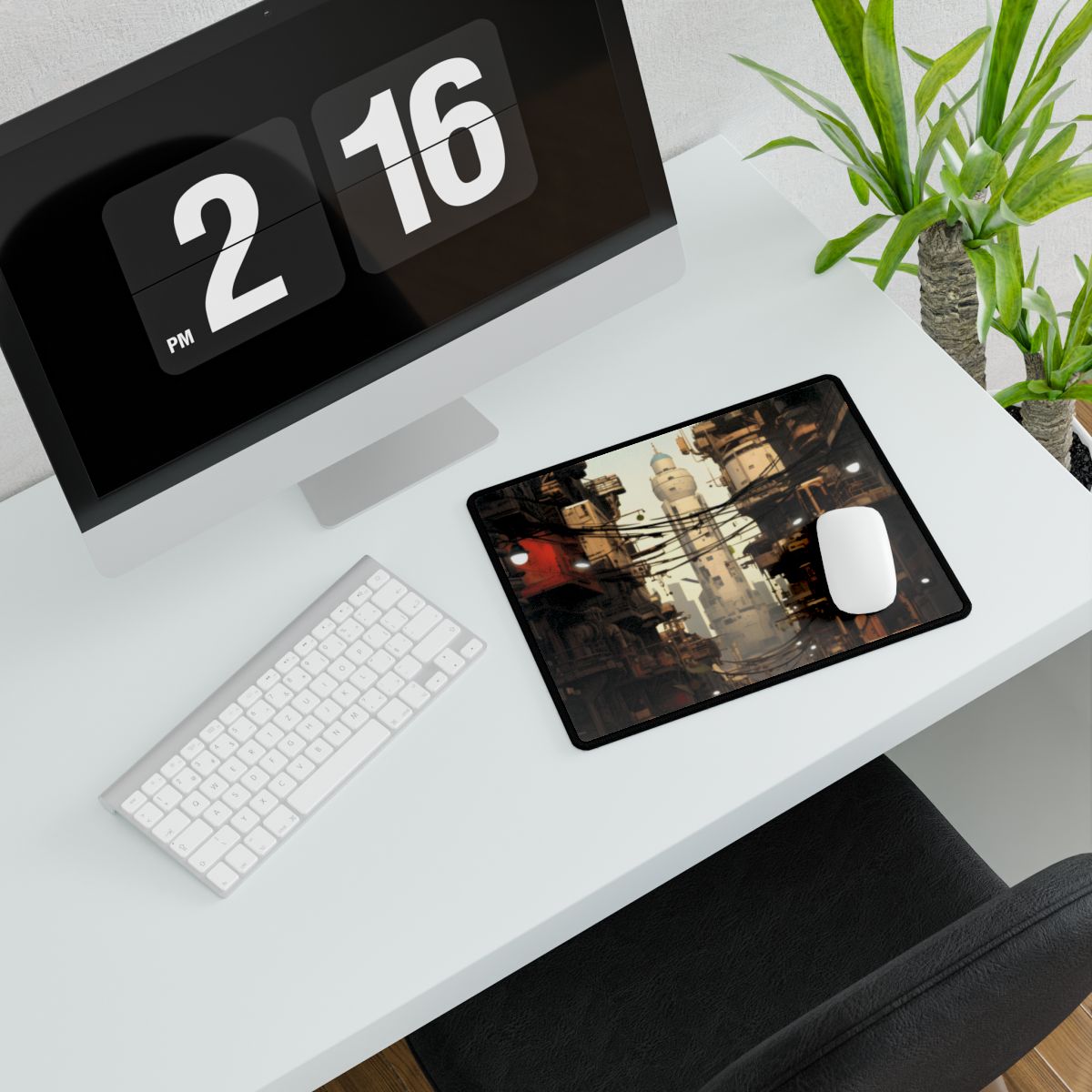 Post-Apocalyptic Steampunk City: Robot Amidst Ruins - Desk Mat