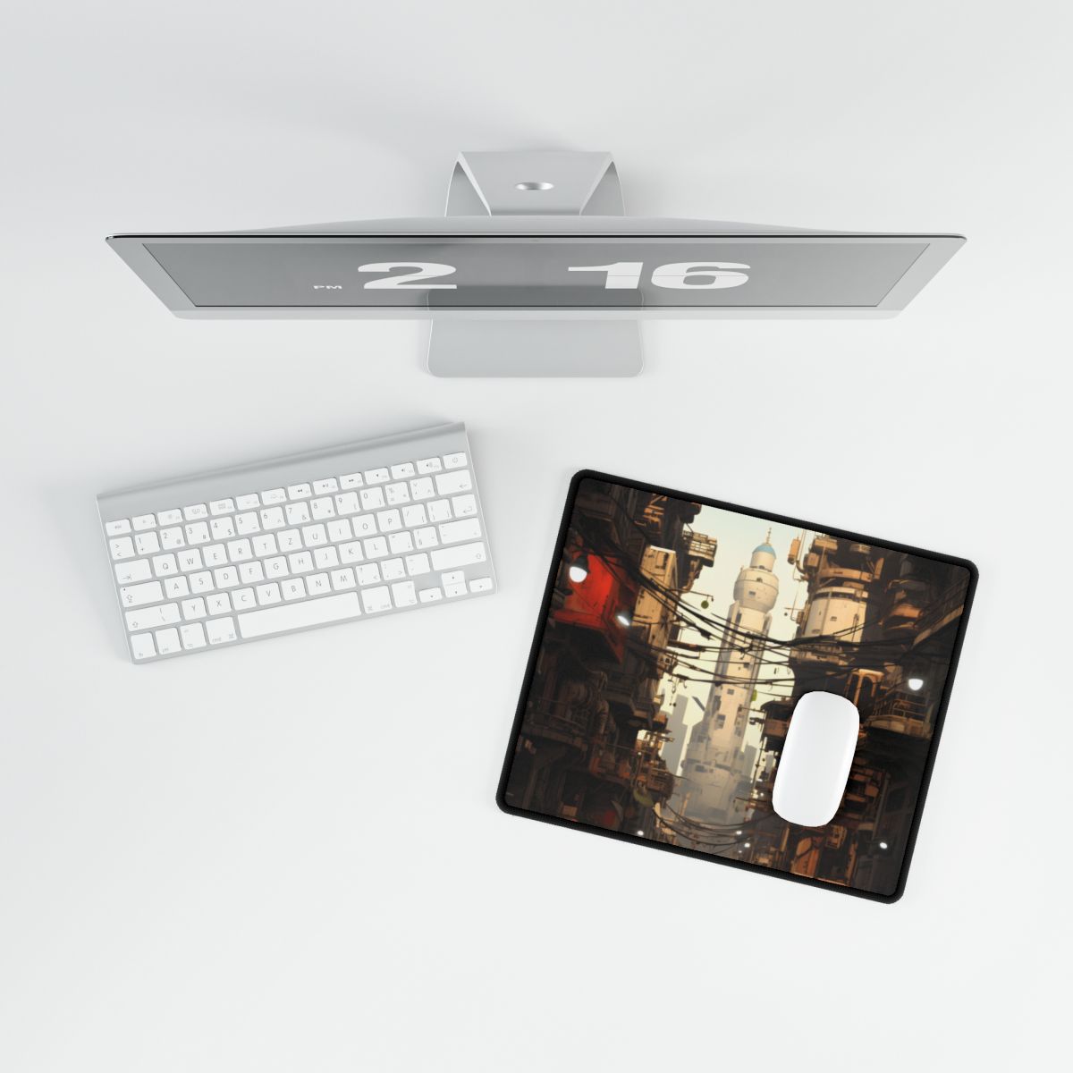 Post-Apocalyptic Steampunk City: Robot Amidst Ruins - Desk Mat