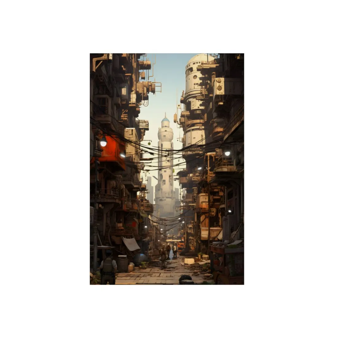 Post-Apocalyptic Steampunk City: Robot Amidst Ruins - Metal Poster