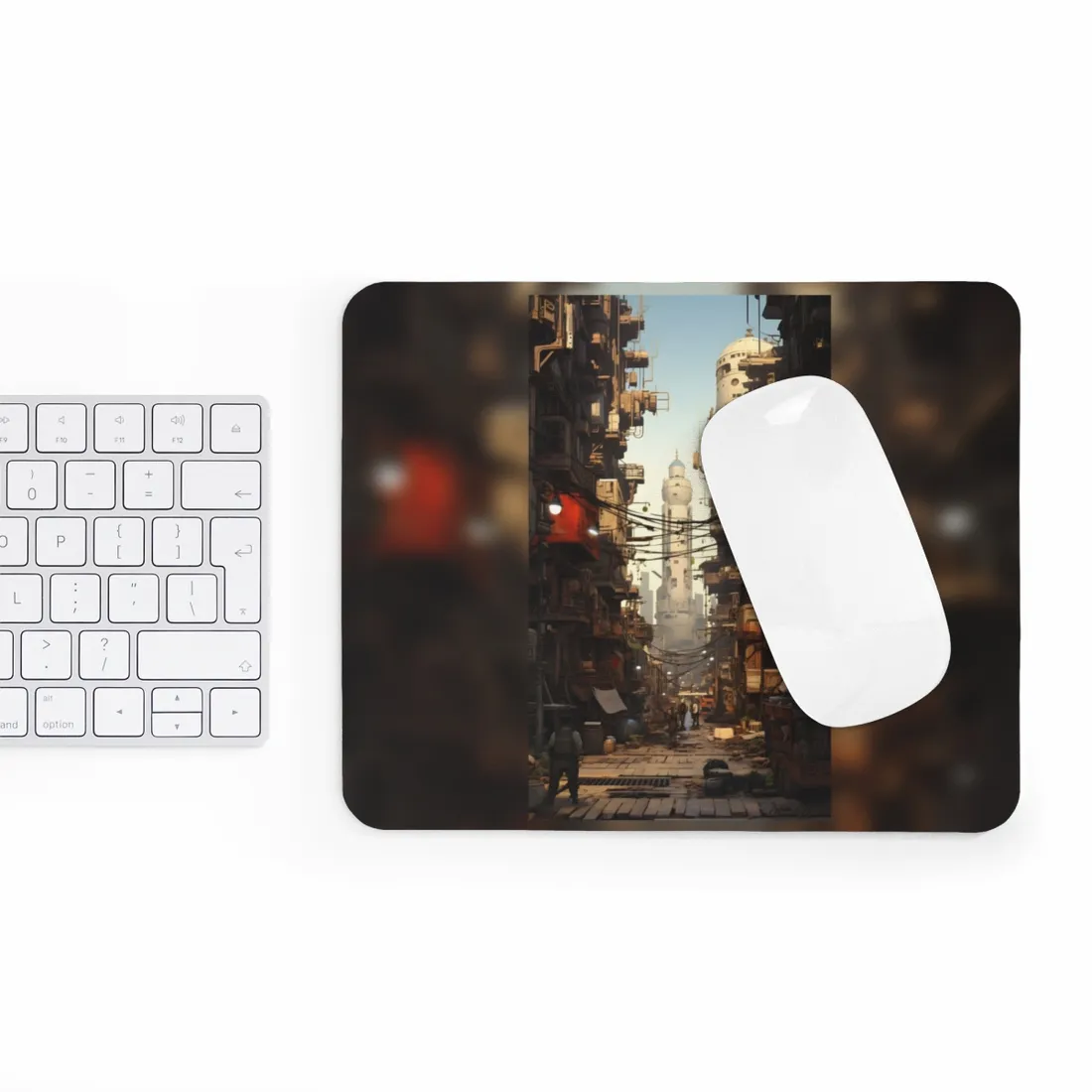 Post-Apocalyptic Steampunk City: Robot Amidst Ruins - Mouse Pad