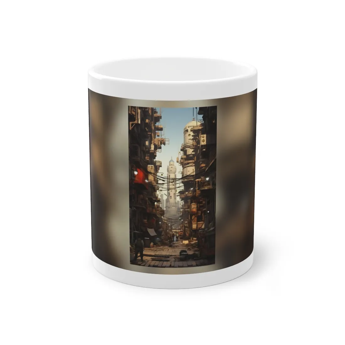 Post-Apocalyptic Steampunk City: Robot Amidst Ruins - Mug