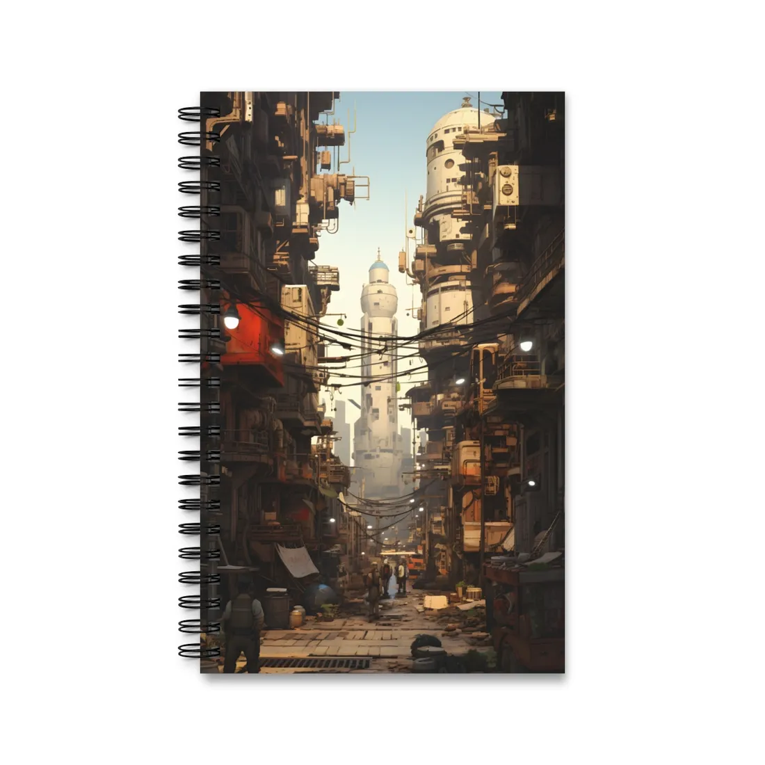 Post-Apocalyptic Steampunk City: Robot Amidst Ruins - Spiral Notebook