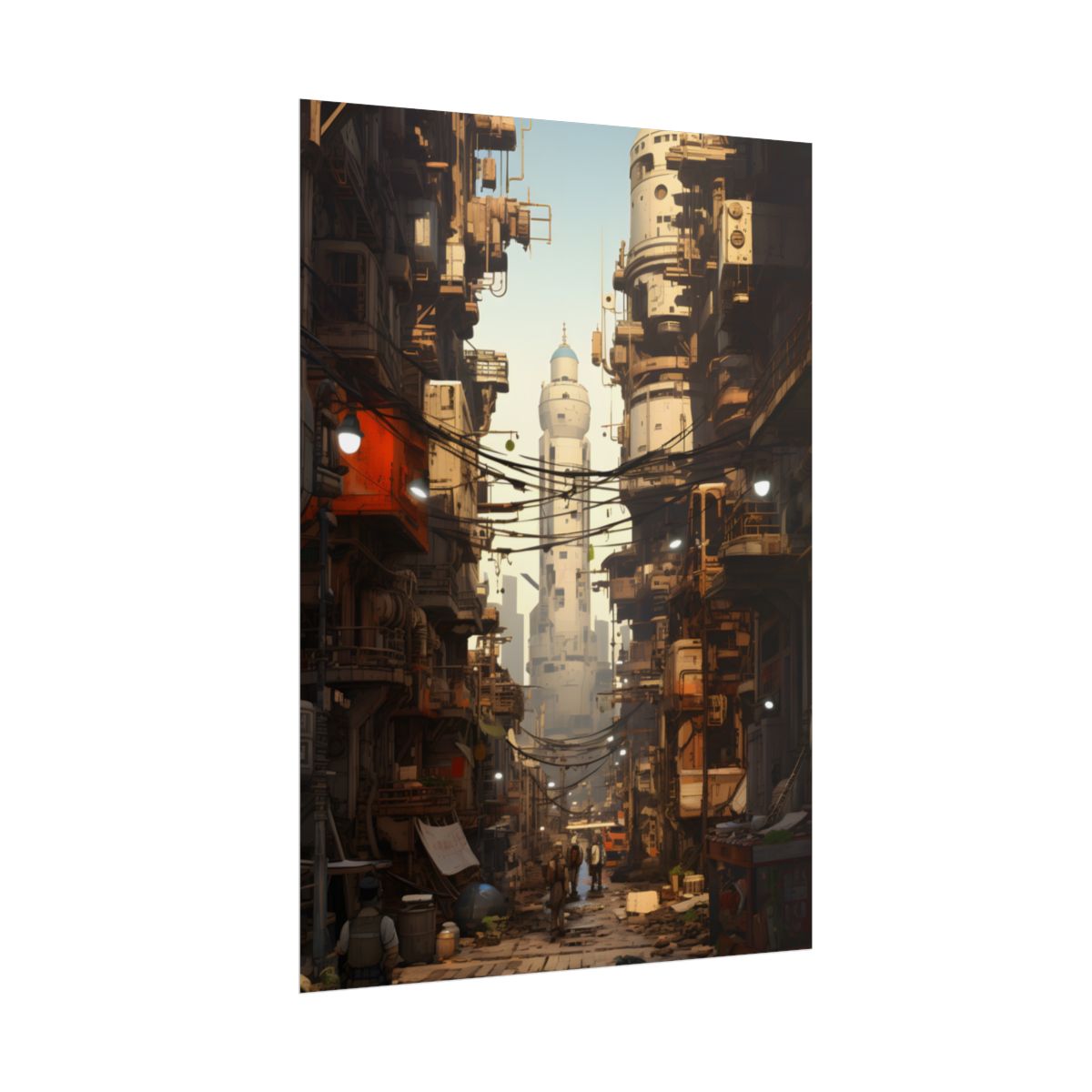 Post-Apocalyptic Steampunk City: Robot Amidst Ruins - Poster