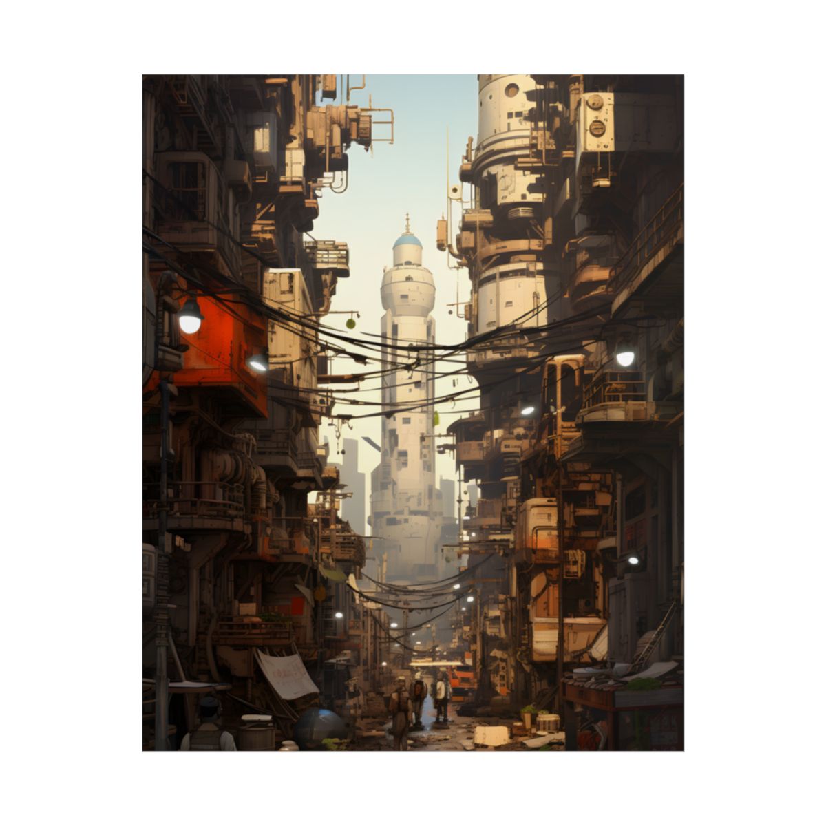Post-Apocalyptic Steampunk City: Robot Amidst Ruins - Poster