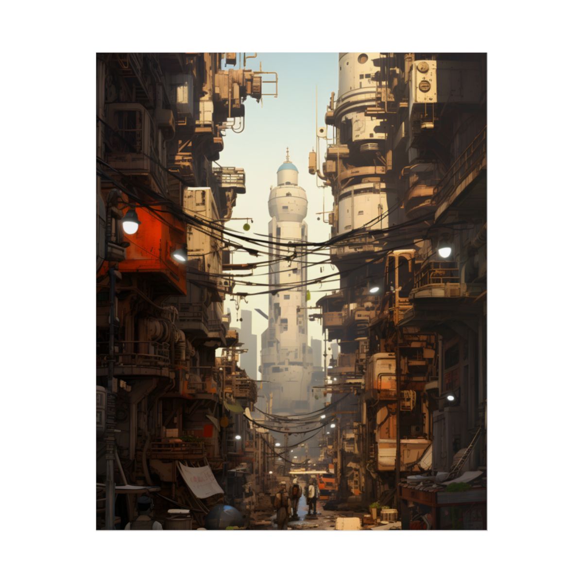 Post-Apocalyptic Steampunk City: Robot Amidst Ruins - Poster