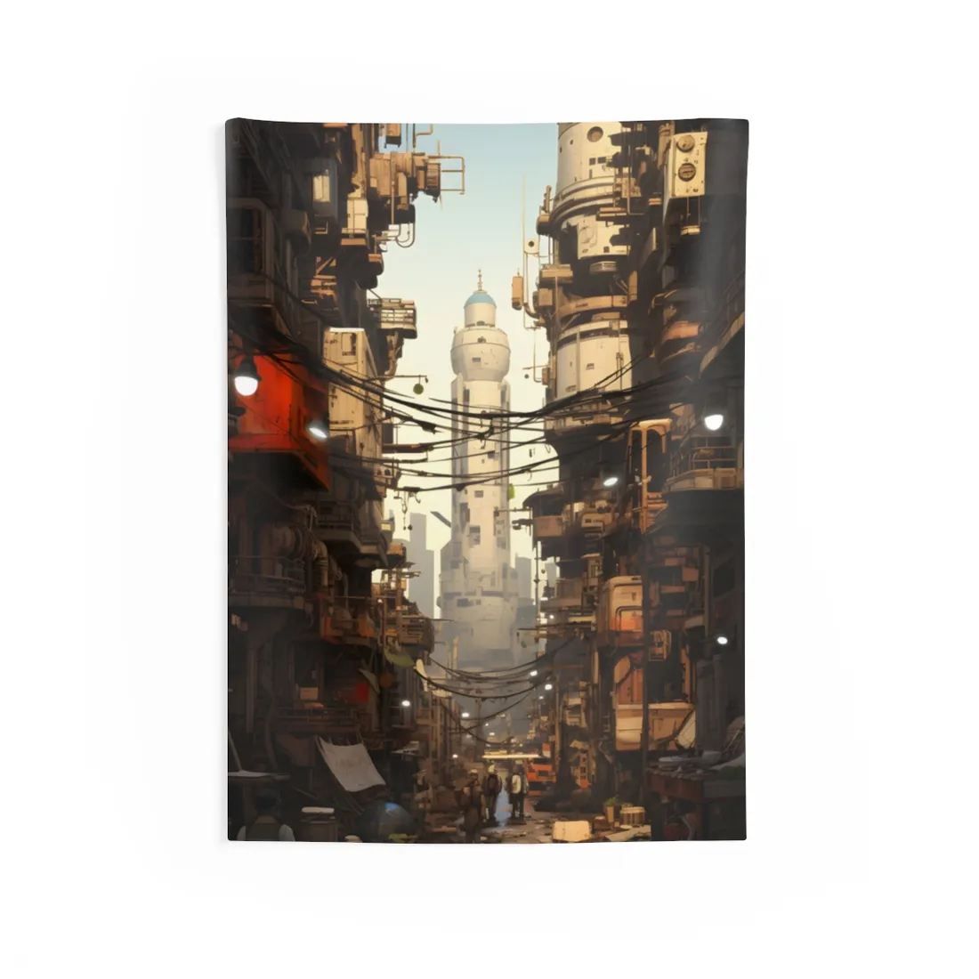 Post-Apocalyptic Steampunk City: Robot Amidst Ruins - Wall Tapestry