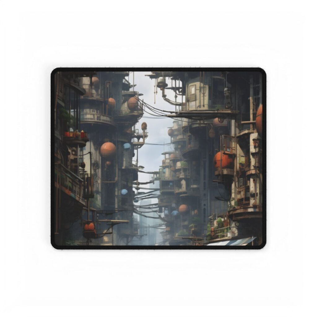 Post-Apocalyptic Steampunk Cityscape: Desolate Ruins Digital Art - Desk Mat