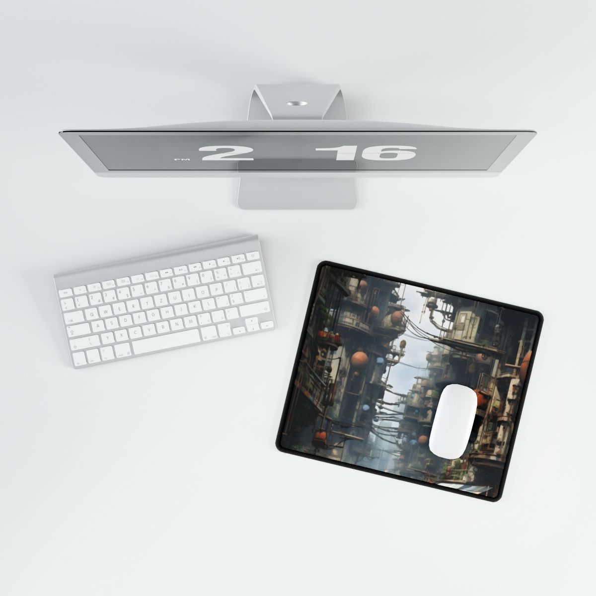 Post-Apocalyptic Steampunk Cityscape: Desolate Ruins Digital Art - Desk Mat